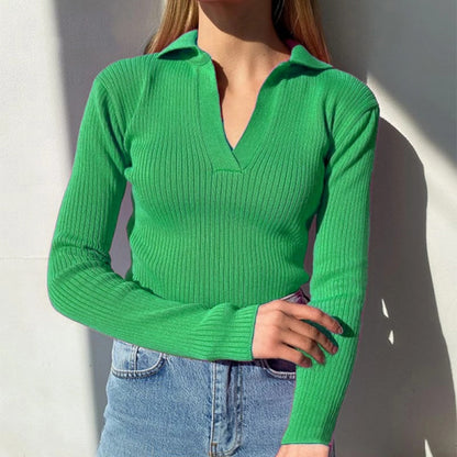 Women's V-Neck Long Sleeve Slim Fit Sweaters