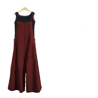 5XL Women Strap Loose Wide Leg Cotton Jumpsuit