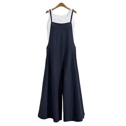 5XL Women Strap Loose Wide Leg Cotton Jumpsuit