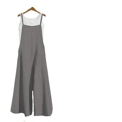 5XL Women Strap Loose Wide Leg Cotton Jumpsuit