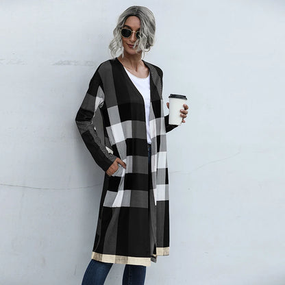 Plaid Fashion Unbuttoned Straight Long Cardigan