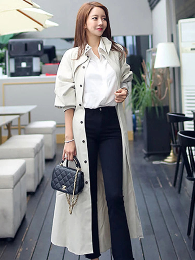 Women Long Belted Trench Coat