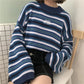 White Striped Mock Neck Cropped Pullovers Women Sweaters