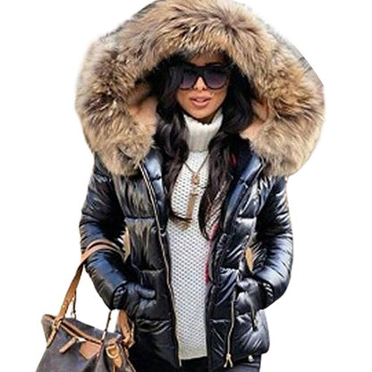 Fur Edge Hooded Warm Puffy Down Coat For Women