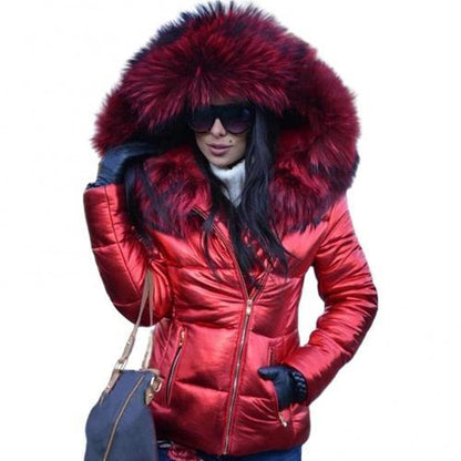 Fur Edge Hooded Warm Puffy Down Coat For Women