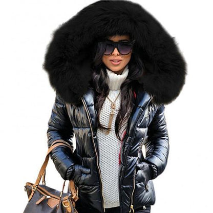 Fur Edge Hooded Warm Puffy Down Coat For Women