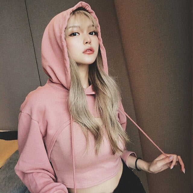 Women Korean Style Cropped Short Hoodie