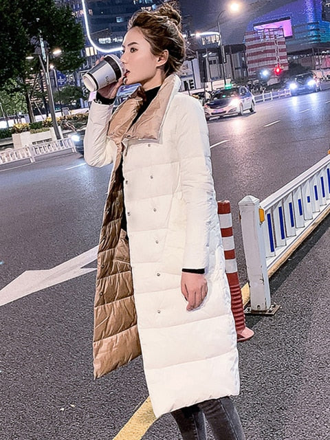 Double Breasted Duck Down Warm Soft Winter Parka Coat For Women