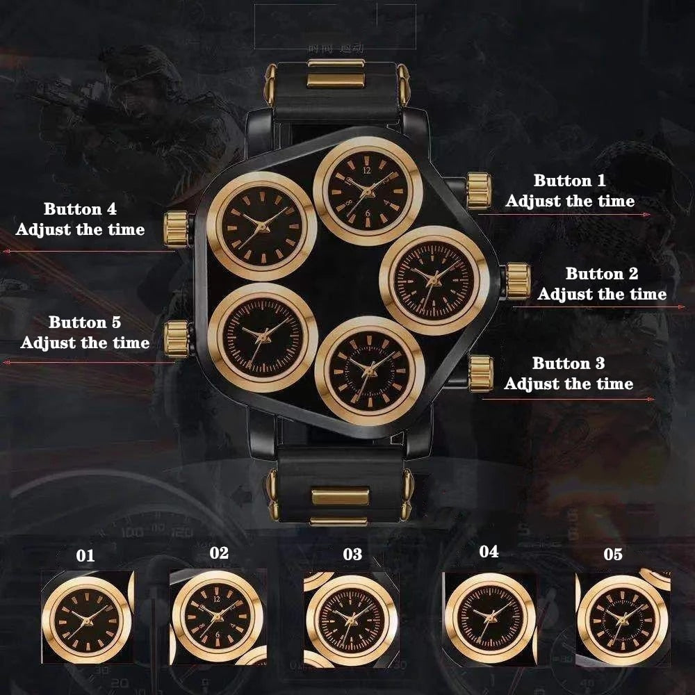 Mens Five Time Zone Dial Creative Analog Watches