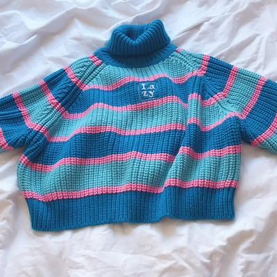 Oversized Sweater Striped Turtleneck Knit Pullover