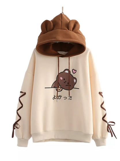 New Cartoon Kitty Ear Hooded Winter Warm Hoodies