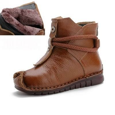 Flat Sole Genuine Leather Winter Ankle Boots