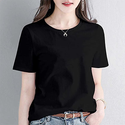 100% Cotton Women's T-Shirt – Casual Short Sleeve Plain Tee, Slim Fit O-Neck Basic Top, Black & White Loose Pullover