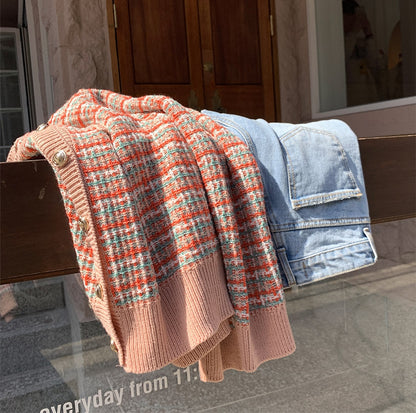 Multi Color Plaid Knitted Women Winter Clothing Cardigan Sweaters