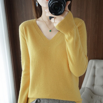 Autumn Winter Knitted Women V-Neck Slim Fit Sweater