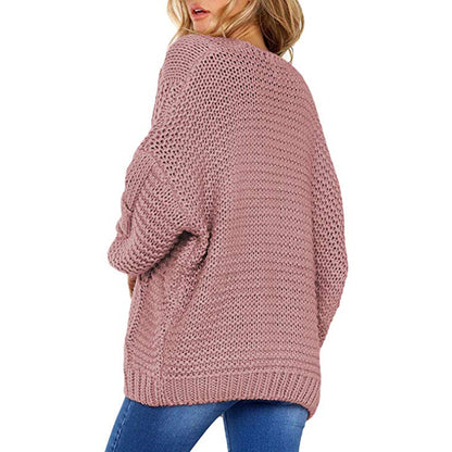 2025 Spring/Autumn Women's Medium-Length Cable Knit Cardigan | Casual Loose-Fit Solid Color Jacket