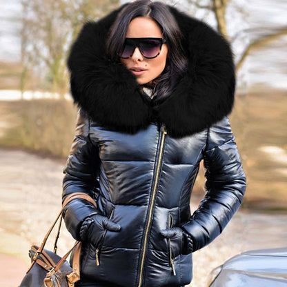 Fur Edge Hooded Warm Puffy Down Coat For Women