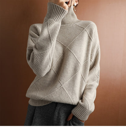 Women's Pure Wool Turtleneck Plus Size Knitted Sweaters