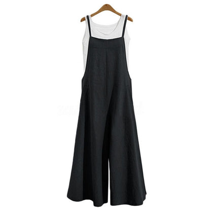 5XL Women Strap Loose Wide Leg Cotton Jumpsuit