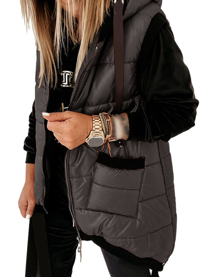 Womens Casual Sleeveless Zip Up Puffer Hooded Jacket Coat