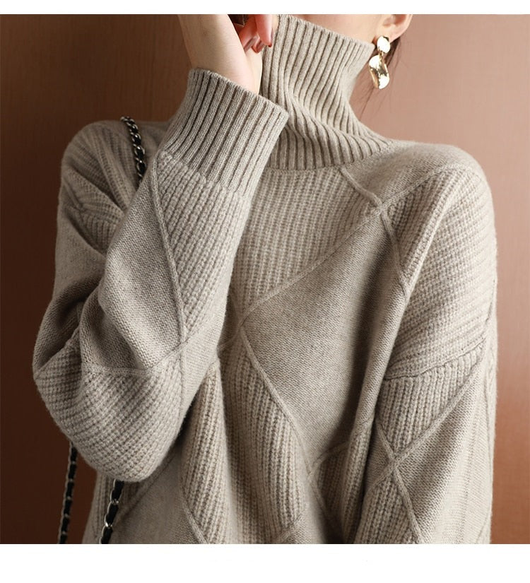 Women's Pure Wool Turtleneck Plus Size Knitted Sweaters