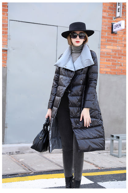 Women Super Long Zipper Stitching Slim Coat