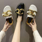 Womens Gold Chain Up Casual Summer Slippers