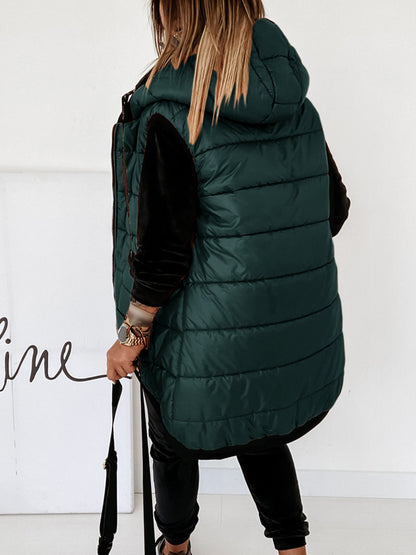 Womens Casual Sleeveless Zip Up Puffer Hooded Jacket Coat