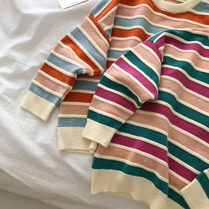 New Women's Multi Color Striped Autumn Winter Sweaters