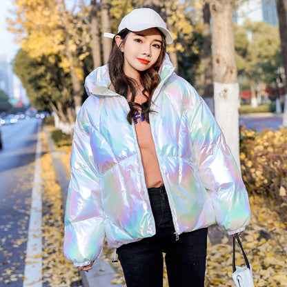 New Winter Style Multi Color Glossy Puffy Women Coats