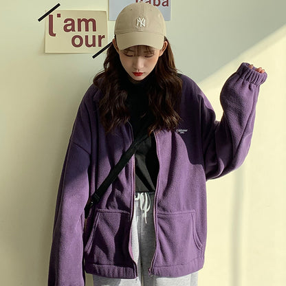 Unisex Fluffy Fleece Jacket – Winter Warm Oversized Embroidered Hoodies