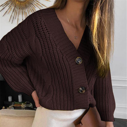 Women's Autumn/Winter New Style Oversized Fried Dough Twist Sweater Cardigan | Loose-Fit Button Thick Knit Cardigan