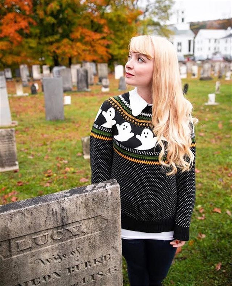 Women's Funny Ghost Pattern GOTHIC Warm Winter Sweater