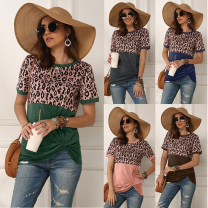 Women Half Sleeve Leopard Tops