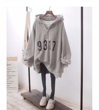 Fleece Hooded Half-Zip Sweater – Oversized Korean Style Winter Jacket for Women