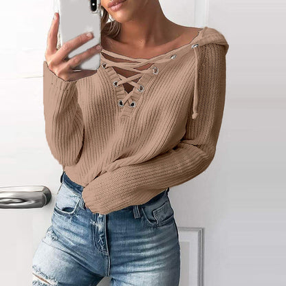 Women's Cross Tied V-Neck Oversized Sweaters