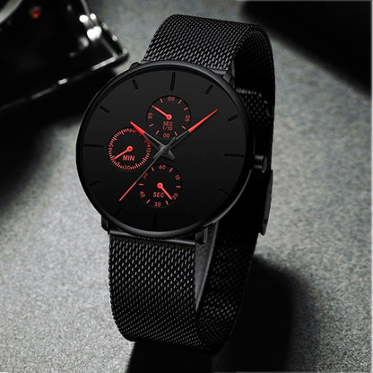 Men's Three Mini Dial Black Slim Analog Watches