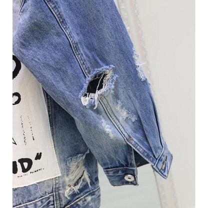 Women Frayed Ripped Denim Jacket