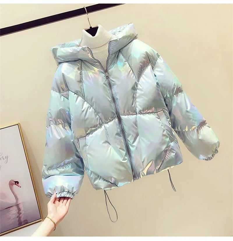 New Winter Style Multi Color Glossy Puffy Women Coats