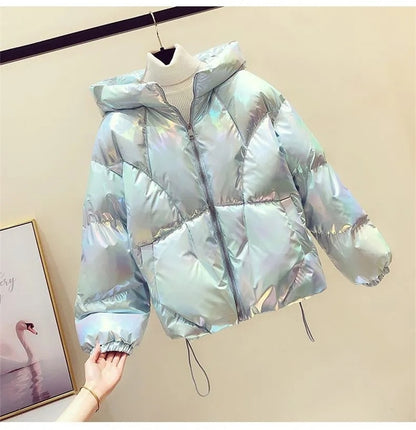 2025 New Winter Jacket Coats for Women, Hooded Glossy Down Cotton Parka, Warm Casual Padded Cotton Coat