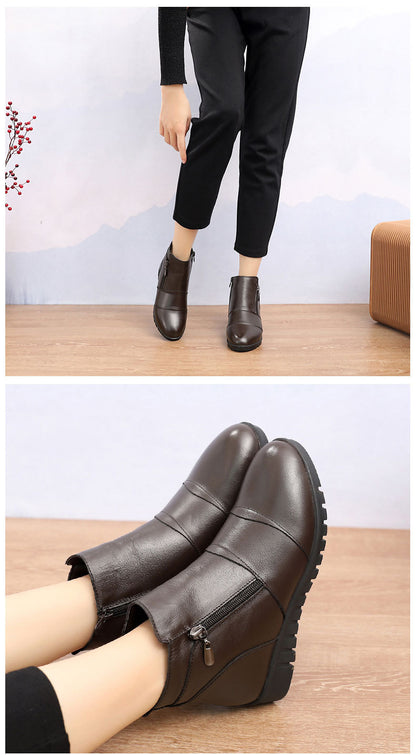 Womens Ankle Zipper Genuine Leather Non-Slip Winter Shoes