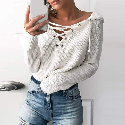 Women's Cross Tied V-Neck Oversized Sweaters