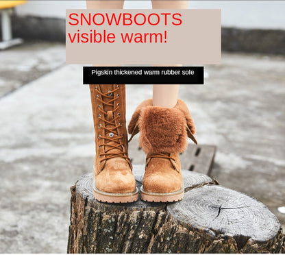 Womens Genuine Leather Plush Warm Inside Winter Snow Boots