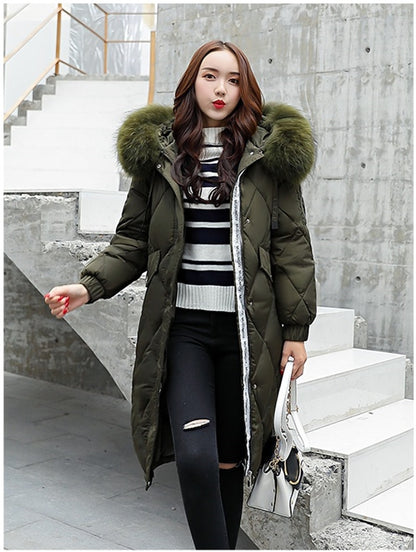 Women's Fur Hooded Slim Long Parka