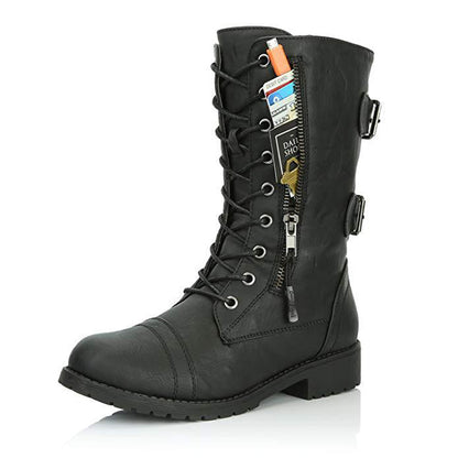 Womens Creative Winter Zip Buckle Military Combat Boots