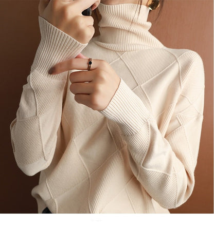 Women's Pure Wool Turtleneck Plus Size Knitted Sweaters