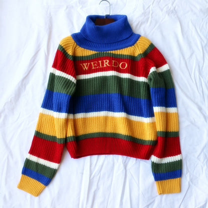 Women Contrast Stripes Turtleneck Sweater