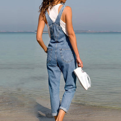 Women's Slim Fit Denim Jumpsuit – Slimming Jean Skirt with Adjustable Straps, Casual Chic Outfit