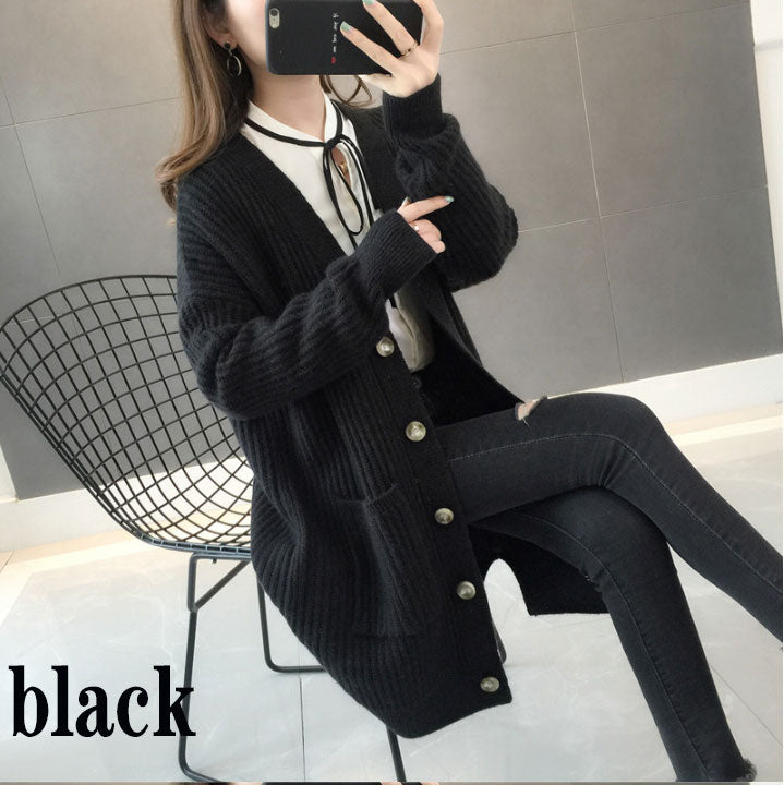 Women's 2025 Autumn/Winter Fashionable Button Knit Cardigan | Solid Color Loose-Fit Sweater