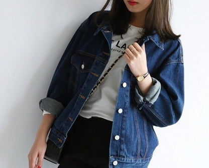 Notched Collar Blue Long Sleeve Denim Coat